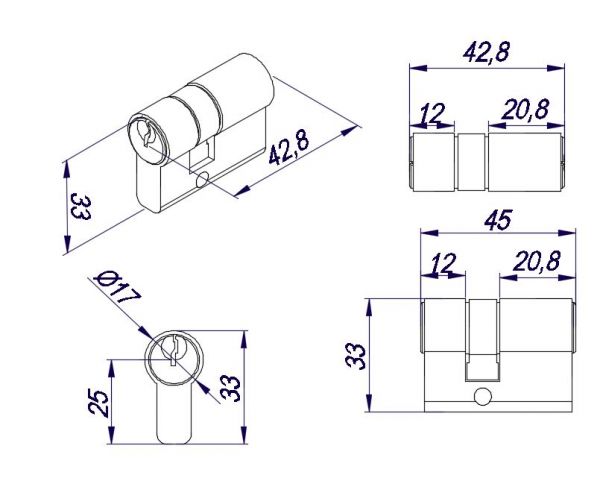 EC30SC42.8MM-DNW/Цилиндр ключ-барашек