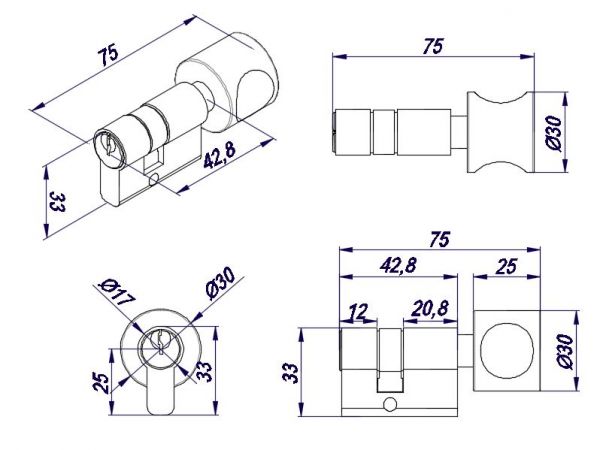 EC40SC42.8MM-OS-DNW/Цилиндр ключ-барашек