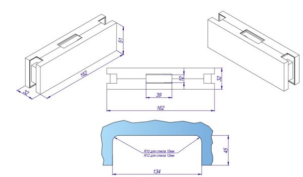 HDL150K/Відповідна частина замку HDL-150D на скло/GOLD
